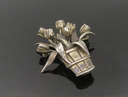 HAND & HAMMER 925 Sterling Silver Vintage Bouquet Of Flowers Brooch Pin BP9375