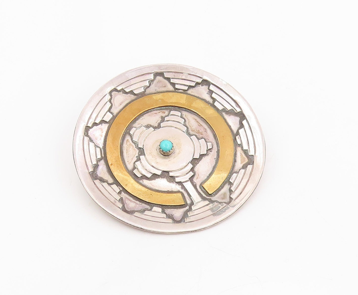 925 Sterling Silver Vintage Brooch Pin NAVAJO GILBERT MORGAN Turquoise  BP12209