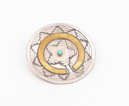 925 Sterling Silver Vintage Brooch Pin NAVAJO GILBERT MORGAN Turquoise  BP12209