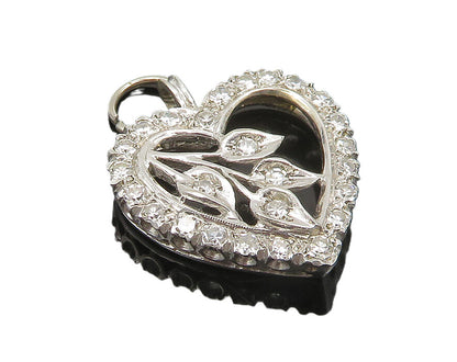 925 Sterling Silver  Cubic Zirconia Floral Leaves Love Heart Pendant  PT14659