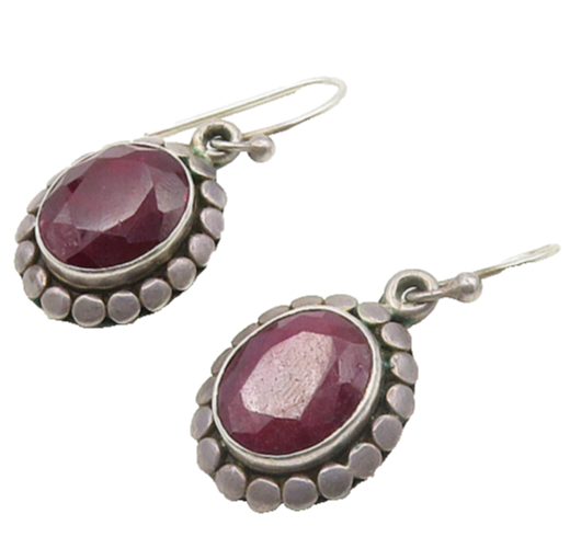 SAMUEL BENHAM 925 Silver  Vintage Ruby Circle Pattern Dangle Earrings  EG9135
