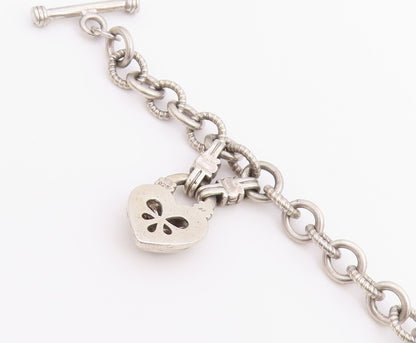 925 Sterling Silver Vintage Bracelet Real Diamonds Love Heart Toggle  BT12223