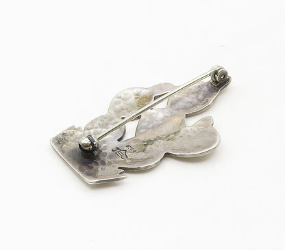 JC NAVAJO 925 Silver  Vintage Shiny Etched Cactus Scene Brooch Pin  BP6602