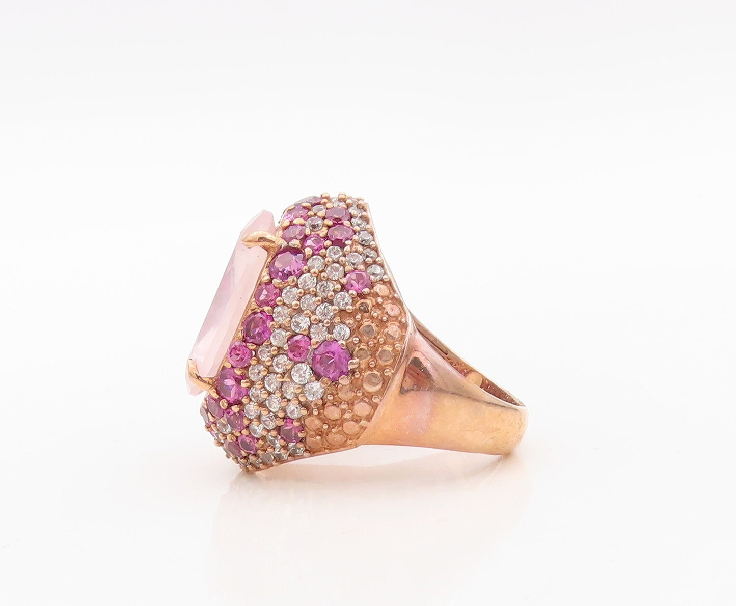 925 Sterling Silver Vintage Ring Rose Gold Plated Pink Gemstones Sz 6.5  RG30247