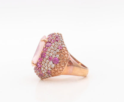 925 Sterling Silver Vintage Ring Rose Gold Plated Pink Gemstones Sz 6.5  RG30247