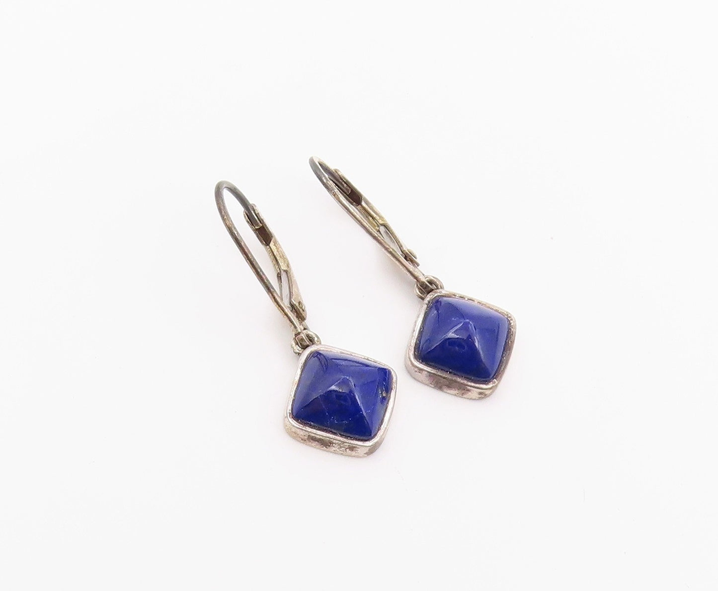 925 Sterling Silver Vintage Earrings Lapis Lazuli Geometric Leverback  EG14453