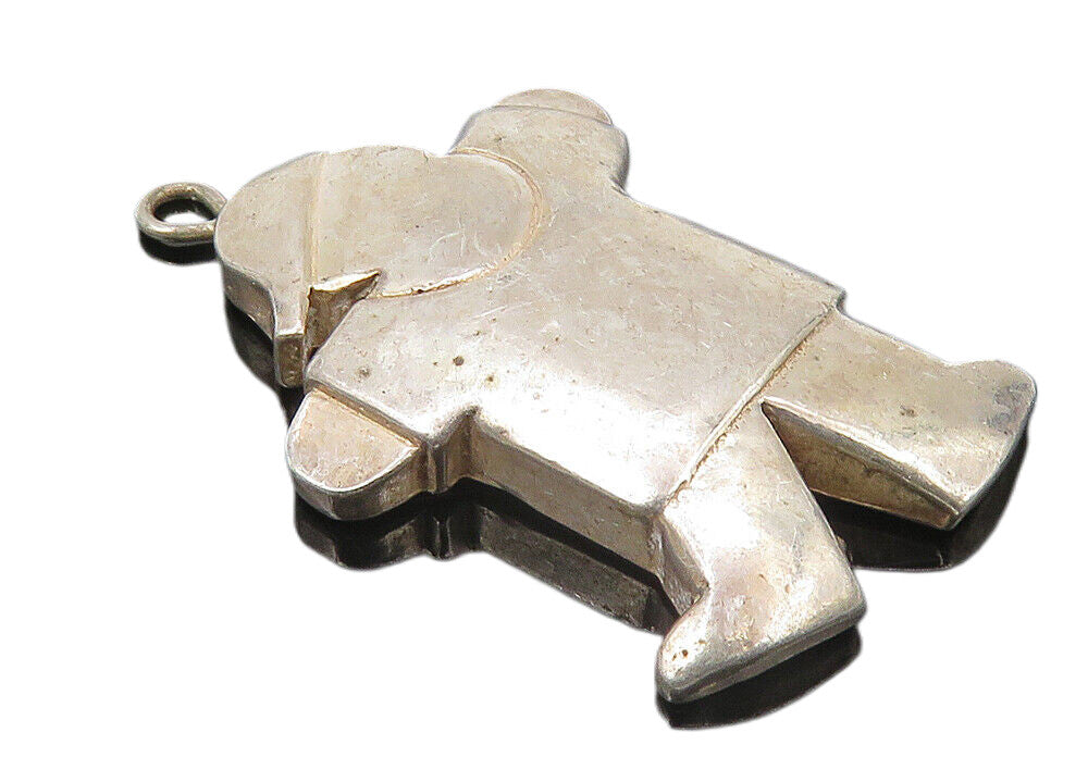 925 Sterling Silver  Vintage Shiny Little Boy In Baseball Cap Pendant  PT8483