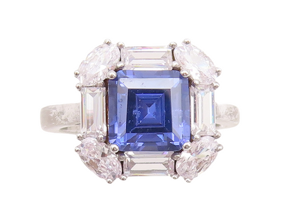 925 Sterling Silver Vintage Ring Square Cut Blue Halo White Topaz  Sz 7  RG29656