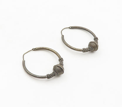 925 Sterling Silver  Vintage Oxidized Swirl Twist Detail Hoop Earrings  EG7939