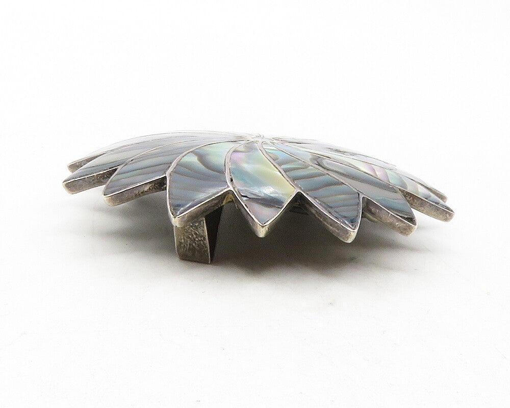 ICM MEXICO 925 Silver  Vintage Abalone Shell Flower Motif Brooch Pin  BP4512