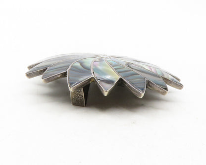 ICM MEXICO 925 Silver  Vintage Abalone Shell Flower Motif Brooch Pin  BP4512