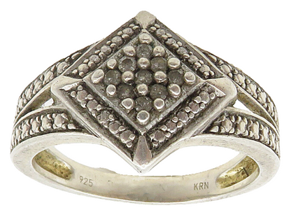 925 Sterling Silver  Vintage Genuine Diamonds Split Band Ring Sz 8  RG15978