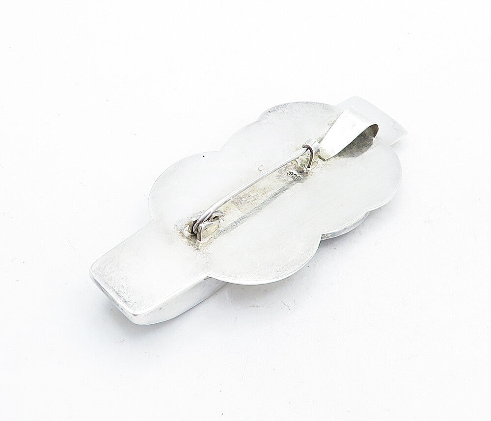 DESIGNER 925 Silver  Vintage Modernist Jasper Two Stone Brooch Pin  BP1972