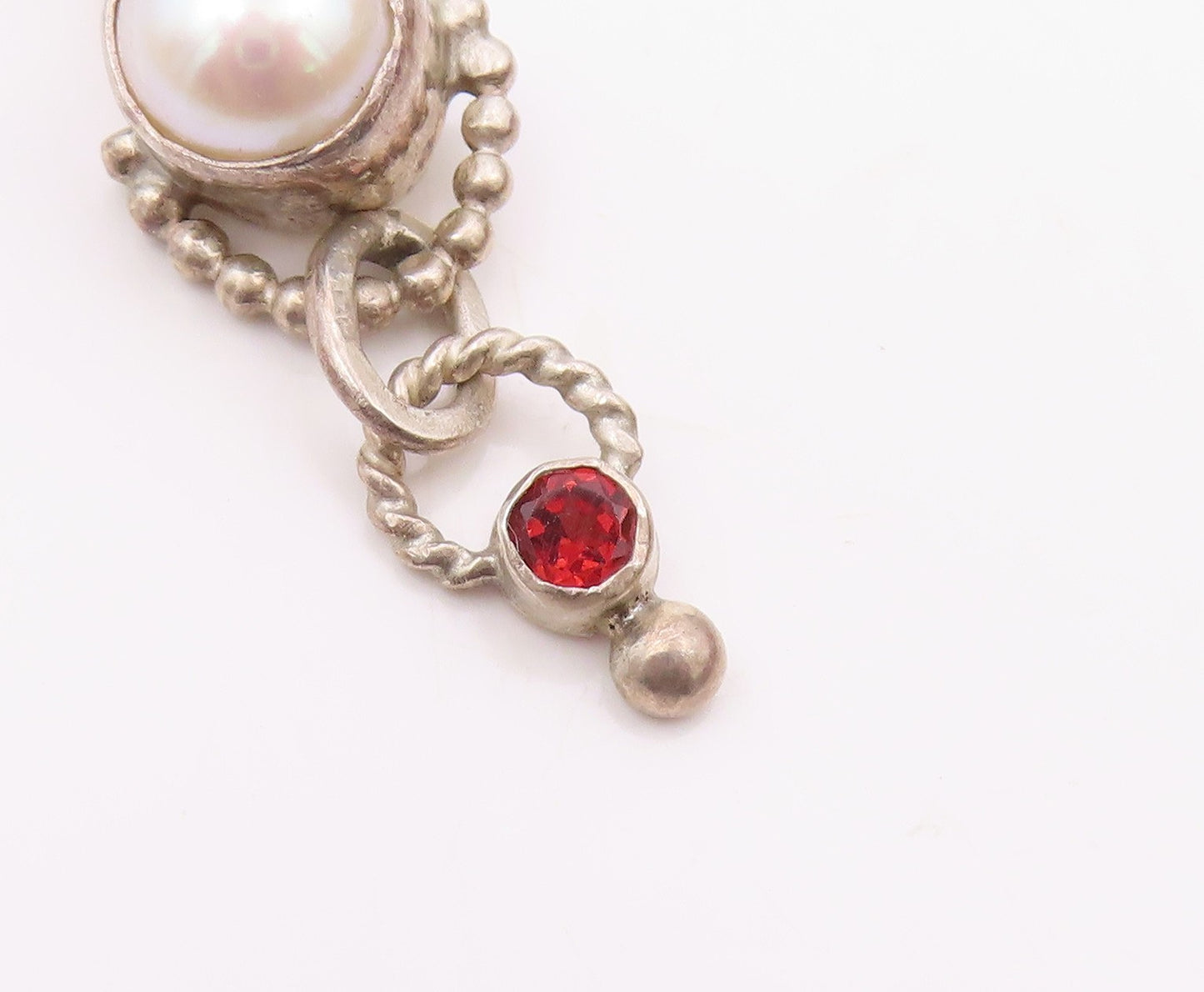 925 Sterling Silver  Vintage Pearl Pink Topaz & Jasper Twist Pendant  PT14798