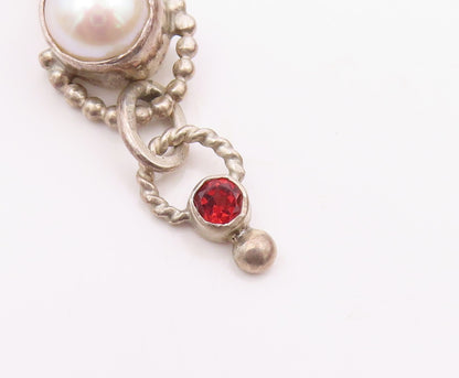 925 Sterling Silver  Vintage Pearl Pink Topaz & Jasper Twist Pendant  PT14798
