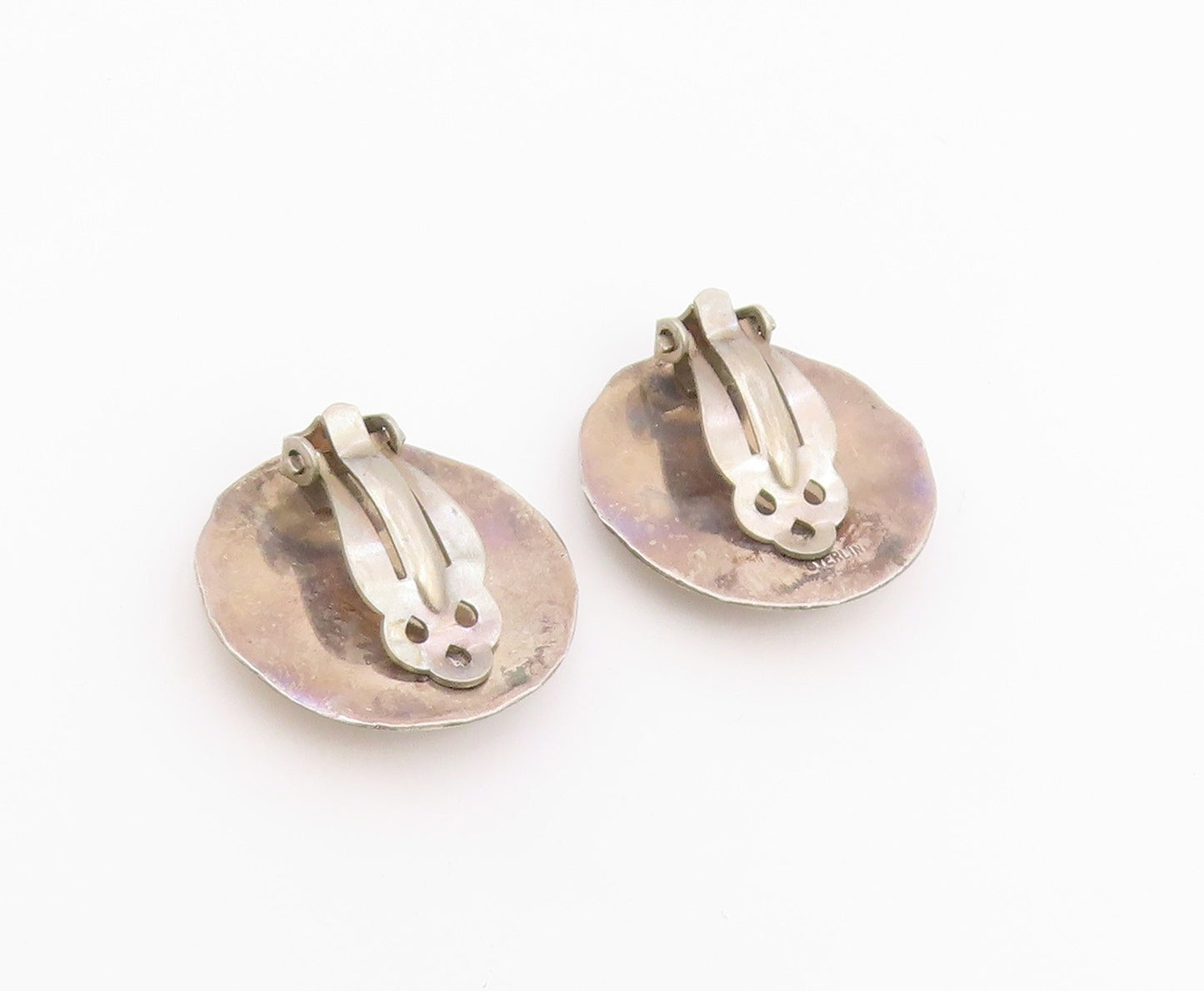 925 Sterling Silver Vintage Earrings NAVAJO Turquoise Concho Clip On  EG14433