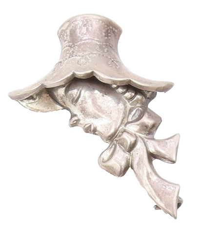 LANG 925 Sterling Silver  Vintage Woman Wearing Hat Shiny Brooch Pin  BP7777