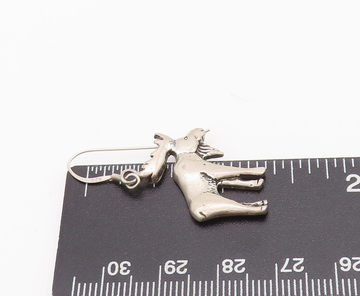 925 Sterling Silver Vintage Earrings Minimalist Carved Moose Drop  EG12823