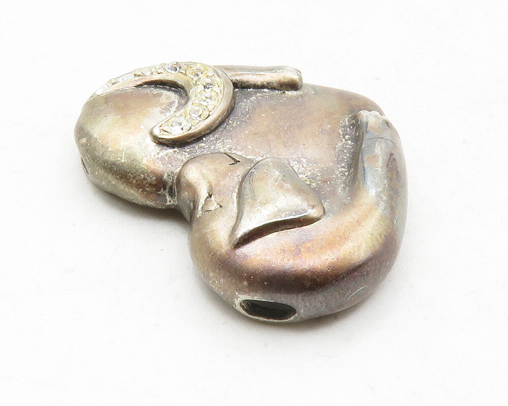 925 Sterling Silver  Vintage Topaz Dark Tone Puppy Love Heart Pendant  PT9889