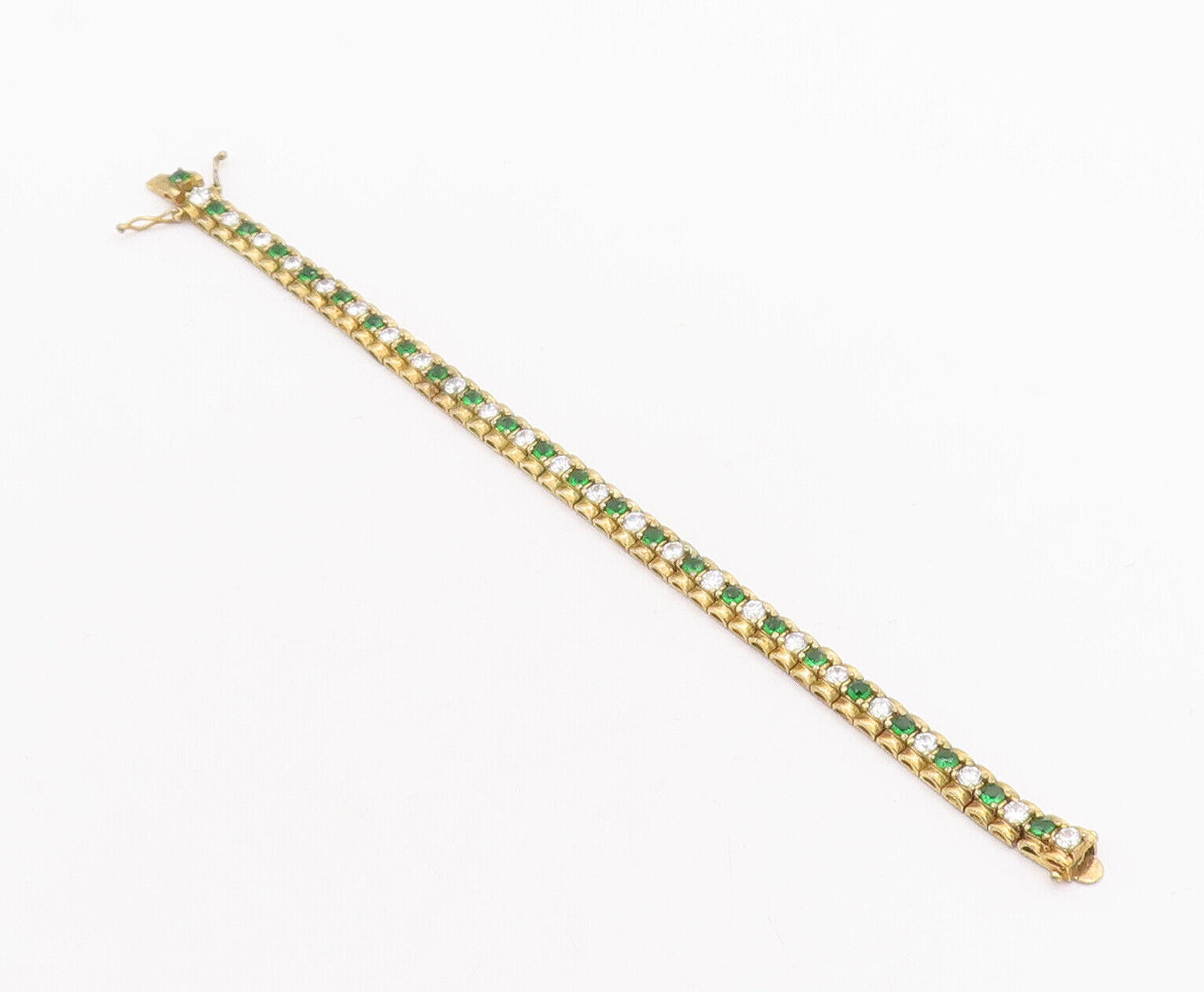 925 Sterling Silver Vintage Bracelet Gold Plated Green & White CZ  BT10623
