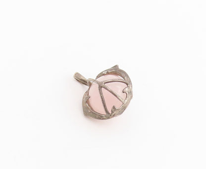 925 Sterling Silver Vintage Pendant Rose Quartz With Hugging Dolphins  PT25629