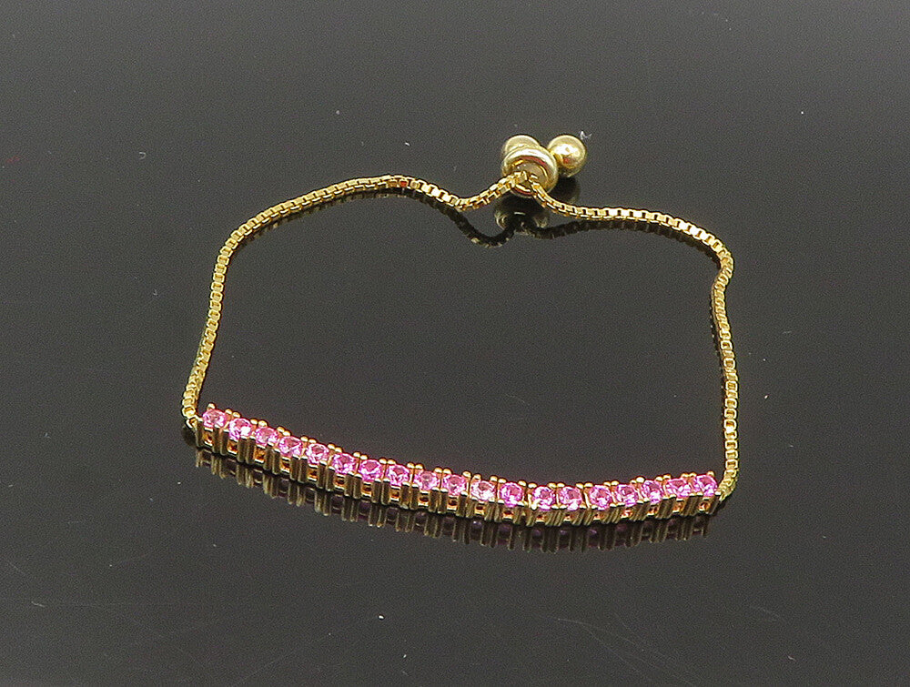 Gold Over 925 Silver  Cubic Zirconia Adjustable Child Box Chain Bracelet BT1106