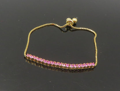 Gold Over 925 Silver  Cubic Zirconia Adjustable Child Box Chain Bracelet BT1106