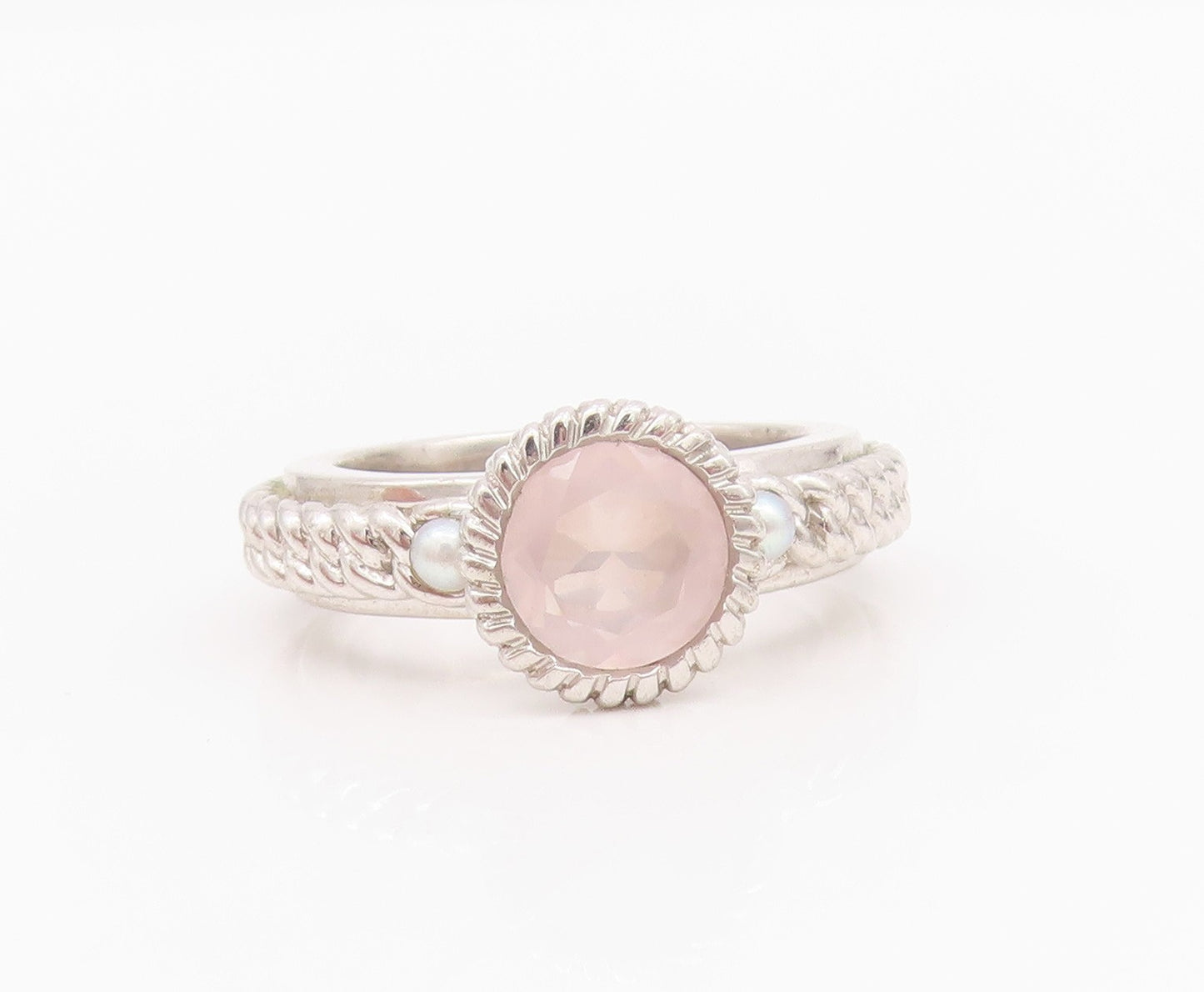 925 Sterling Silver Vintage Ring ATELIER Pearls & Gemstone Roped   Sz 6  RG33070
