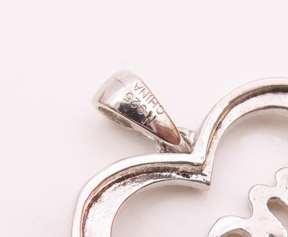 925 Silver  Vintage Genuine Diamond Two Tone MOM Love Heart Pendant  PT20704