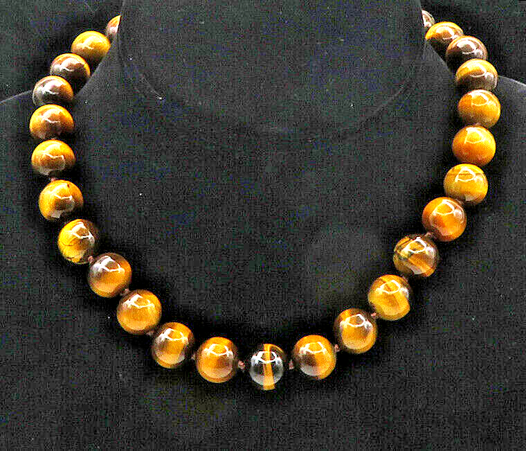 WHITNEY KELLY 925 Silver  Vintage Tiger's Eye Beaded Chain Necklace  NE2931