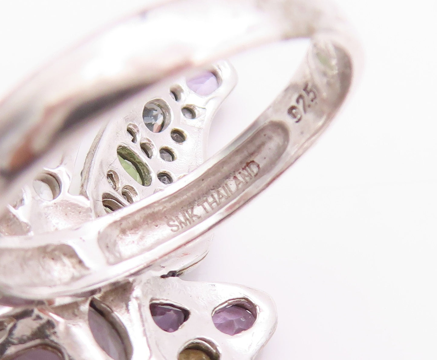 925 Sterling Silver Vintage Ring Gemstones And CZ Butterfly  Sz 8  RG32443