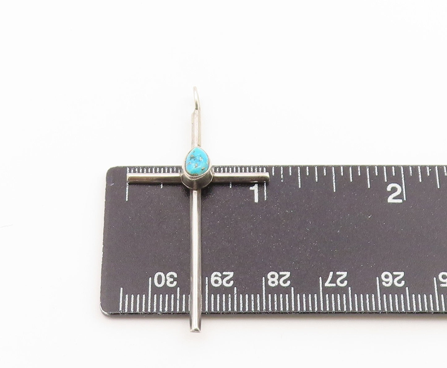 925 Sterling Silver Vintage Pendant Teardrop Turquoise Religious Cross  PT26660