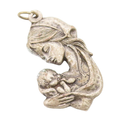 925 Sterling Silver Vintage Pendant Virgin Mary With Infant In Her Arms  PT25028