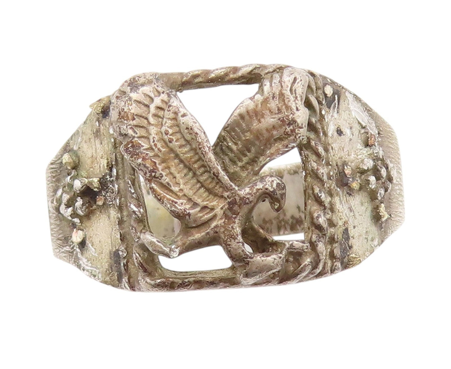 925 Sterling Silver Vintage Ring Antique American Eagle Cutout  Sz 13.5  RG33012