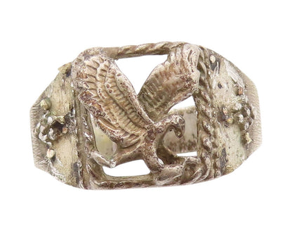925 Sterling Silver Vintage Ring Antique American Eagle Cutout  Sz 13.5  RG33012