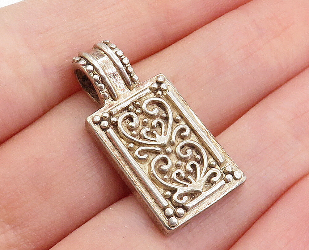 925 Sterling Silver  Vintage Swirl Love Heart Detail Square Pendant  PT3236