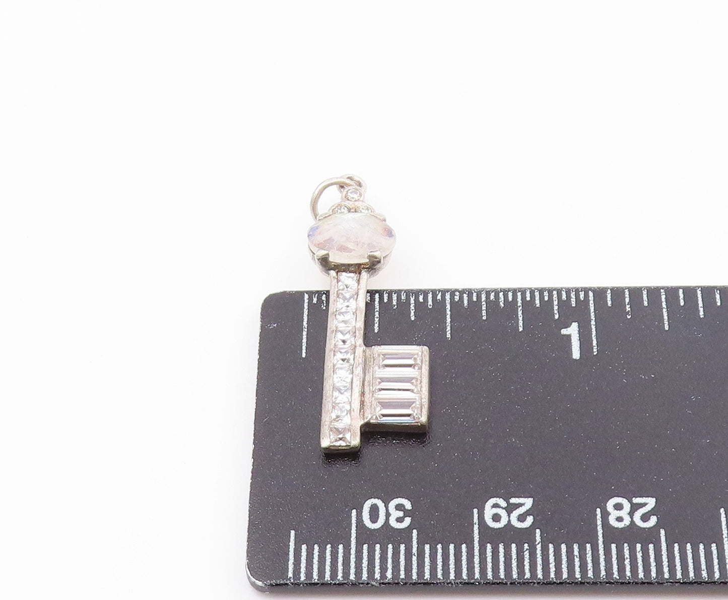 DESIGNER 925 Silver  Vintage Moonstone & Cubic Zirconia Key Pendant  PT20405