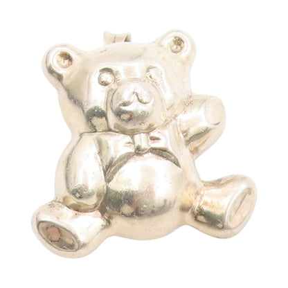925 Sterling Silver Vintage Brooch Minimalist Puffy Teddy Bear Charm Pin BP11925