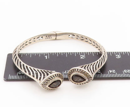 925 Sterling Silver Vintage Bracelet Elegant Pear Cut Smoky Quartz Cuff  BT11801