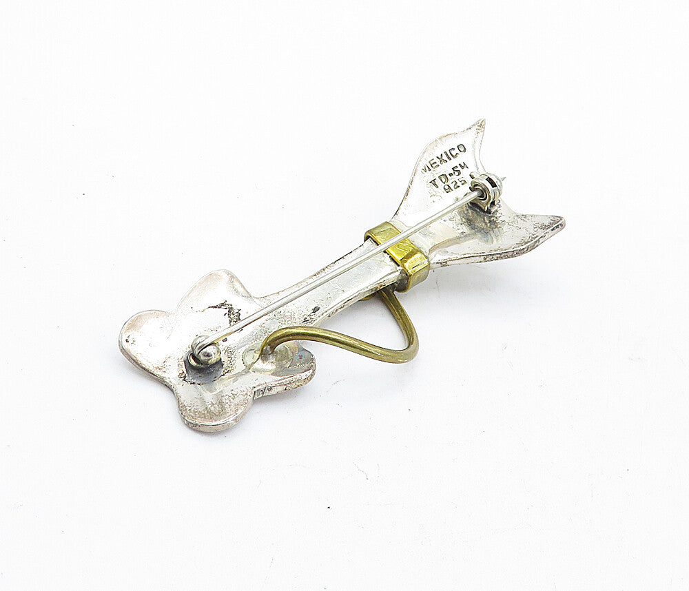 MEXICO 925 Sterling Silver  Vintage Two Tone Sitting Cat Brooch Pin  BP2035
