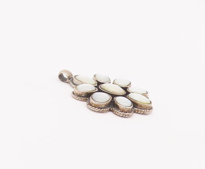 925 Sterling Silver Vintage Pendant Oval Cut Mother Of Pearls Flower  PT22812