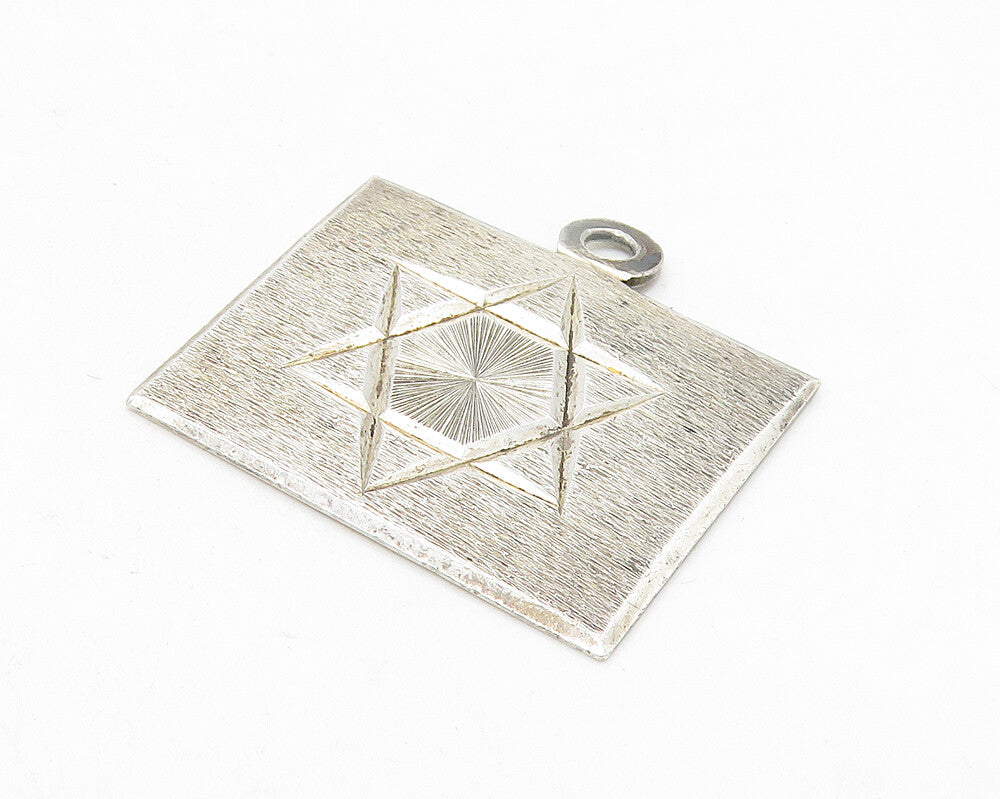 MEXICO 925 Sterling Silver  Vintage Etched Star Square Drop Pendant  PT9426