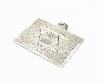 MEXICO 925 Sterling Silver  Vintage Etched Star Square Drop Pendant  PT9426
