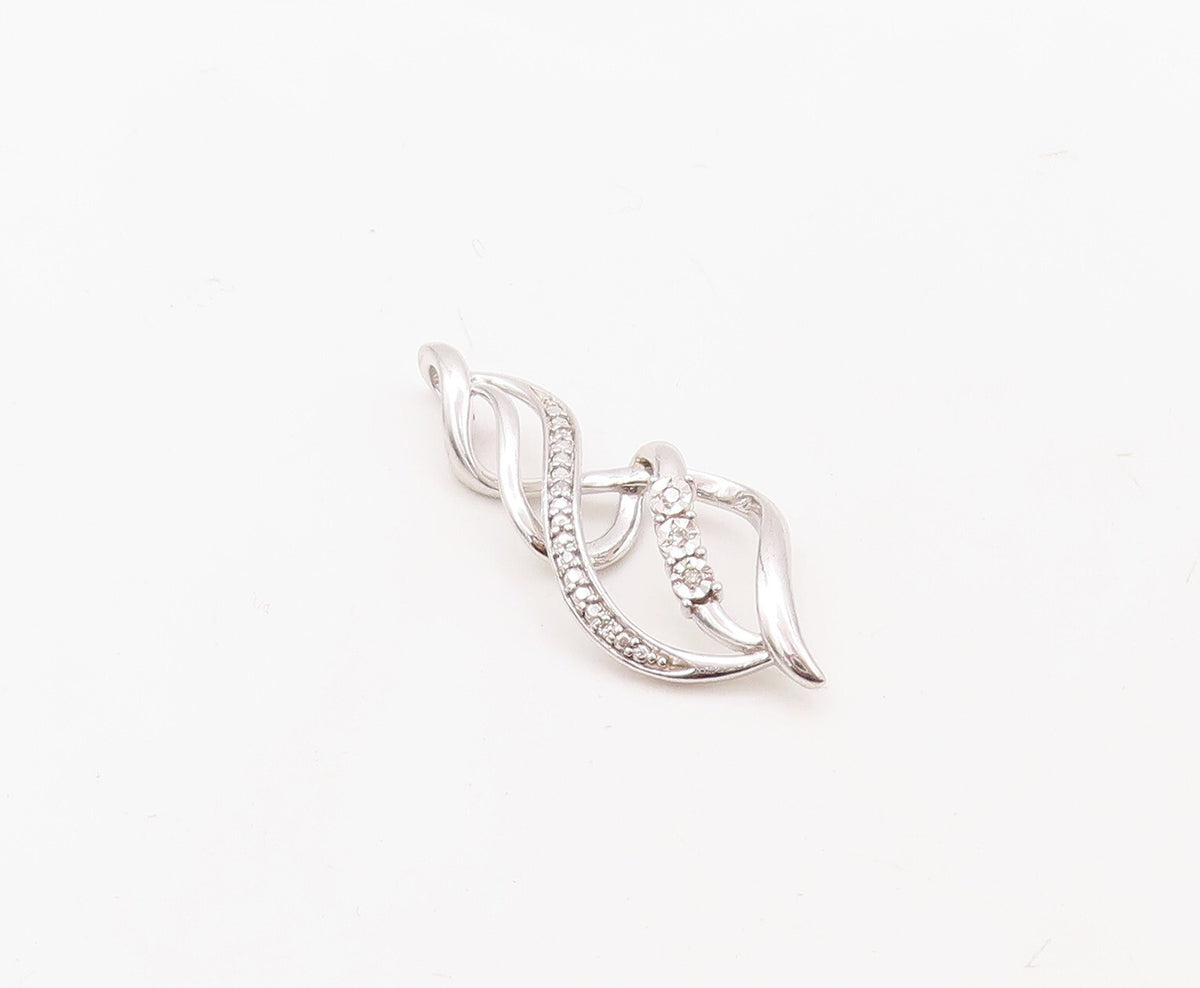925 Sterling Silver Vintage Pendant Designer Diamonds Inlay Swirly Cut  PT23601
