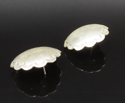 925 Sterling Silver  Vintage Etched Lines Border Dome Earrings  EG12260