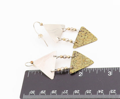 925 Sterling Silver Vintage Earrings JANE EDSALL Two Tone Triangle Drop  EG13891
