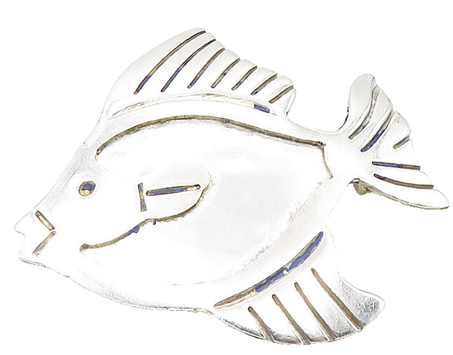 MEXICO 925 Sterling Silver  Vintage Shiny Swimming Fish Brooch Pin  BP3557