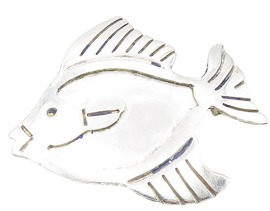 MEXICO 925 Sterling Silver  Vintage Shiny Swimming Fish Brooch Pin  BP3557