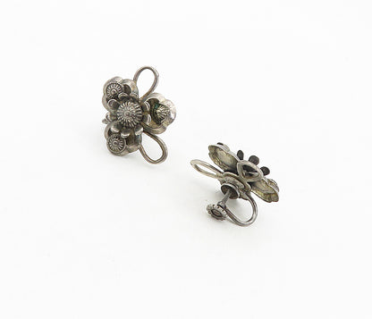 925 Sterling Silver  Vintage Modernist Floral Non Pierce Earrings  EG4550