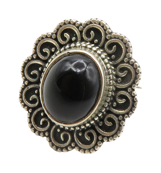 925 Sterling Silver  Vintage Cabochon Black Onyx Cocktail Ring Sz 8  RG13287